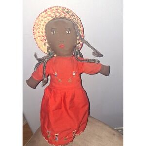 15" Black CLOTH RAG Doll African American Folk Art Primitive Ethnic